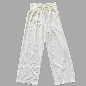 Dictionary EUC Women White Rayon/Linen Wide-Leg Pants Drawstring Elastic Waist S